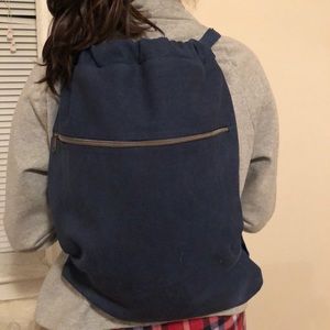 Denim look drawstring backpack